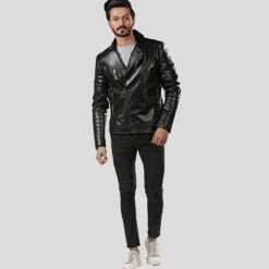 Shearling Leather Elex Black Motorcycle Leather Jacket -Milani Jackets Shop motorcycle leather jacket black elex 4