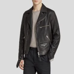 Shearling Leather Connor Black Motorcycle Leather Jacket