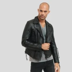 Shearling Leather Dylan Black Motorcycle Leather Jacket