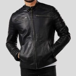 Shearling Leather Elon Black Motorcycle Leather Jacket