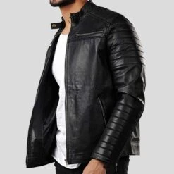 Shearling Leather Elon Black Motorcycle Leather Jacket -Milani Jackets Shop motorcycle leather jacket elon black 3