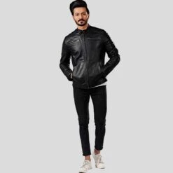 Shearling Leather Elon Black Motorcycle Leather Jacket -Milani Jackets Shop motorcycle leather jacket elon black 5