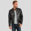 Shearling Leather Evan Black Motorcycle Leather Jacket -Milani Jackets Shop motorcycle leather jacket evan black 1