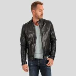 Shearling Leather Evan Black Motorcycle Leather Jacket