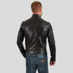 Shearling Leather Evan Black Motorcycle Leather Jacket -Milani Jackets Shop motorcycle leather jacket evan black 3