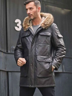 Custom Made Mink Coat Long Winter Overcoat Black Leather Parkas Fur Outwear -Milani Jackets Shop shearling leather coat 11