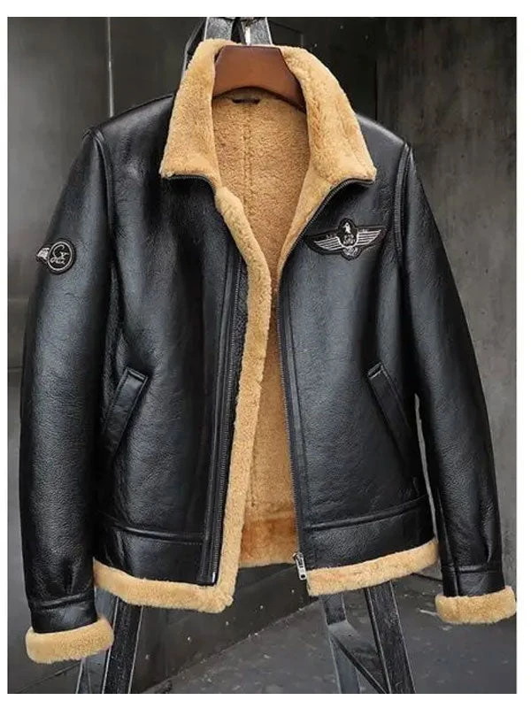 Custom Made Mens Sheepskin Motorcycle Shearling Leather Bomber Jacket 3 Custom Made Mens Sheepskin Motorcycle Shearling Leather Bomber Jacket