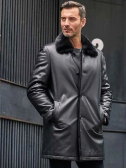 Custom Made Mink Fur Coat Long Fur Outwear Black Leather Overcoat