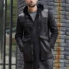 Custom Made Men's Winter Shearling Fur Black Leather Long Trench Coat Outerwear -Milani Jackets Shop shearling leather coat 1 1642726d a97f 40b1 b8fa 68ded4effb69