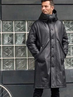 Custom Made Leather Down Jacket Long Winter Overcoat Warm Oversize Outwear