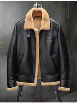 Custom Made Mens Thick Winter Motorcycle Shearling Fur Leather Jacket Coat