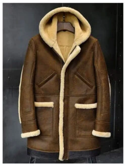 Custom Made Mens Hooded Sheepskin Shearling Leather Jacket