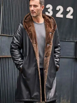 Custom Made Cowhide Shearling Fur Parkas Hooded Leather Coat