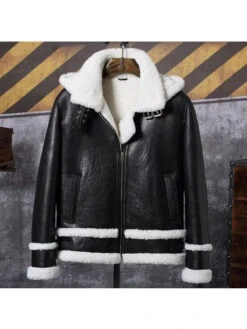 Custom Made New Mens Bomber Hooded Sheepskin Leather Jacket Short Coat