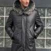 Custom Made Leather Down Jacket With Fox Fur Collar Hooded Winter Overcoat Long Warm Outwear -Milani Jackets Shop shearling leather coat 1 f166ce4a 0310 4a15 88c9 02e9358c08a5