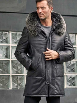 Custom Made Leather Down Jacket With Fox Fur Collar Hooded Winter Overcoat Long Warm Outwear -Milani Jackets Shop shearling leather coat 4 179c190f 4d38 42d3 9fd0 243d10a129b7