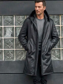 Custom Made Overcoat Warm Down Jacket Black Leather Parkas Oversize Winter Outwear -Milani Jackets Shop shearling leather coat 4 21477067 5039 404c a536 20e3af48d4e4