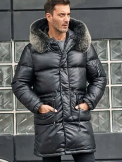 Custom Made Leather Down Jacket With Fox Fur Collar Long Winter Coat Hooded Warm Overcoat -Milani Jackets Shop shearling leather coat 4 782f2ec4 e1f4 42b5 8ae4 c84bce1af7cb