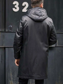 Custom Made Mink Overcoat Long Fur Parkas Black Leather Jacket -Milani Jackets Shop shearling leather coat 5