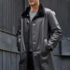 Custom Made Black Fur Leather Parkas Long Trench Coat -Milani Jackets Shop shearling leather coat1
