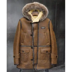 Custom Made Men's Bomber Hooded Mink Fur Shearling Leather Long Jacket Coat