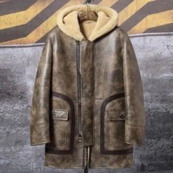 Custom Made Sheepskin Coat Long Leather Jacket Hooded Fur Coat Thick Mens Winter Coats