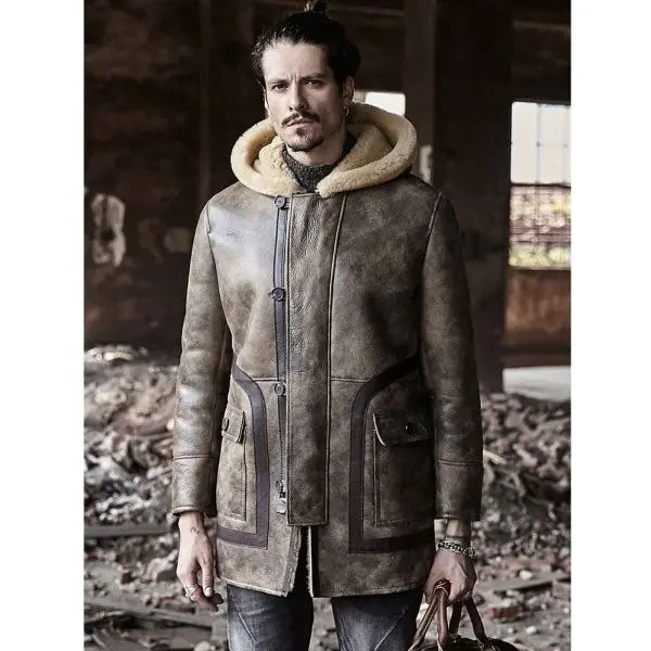 Custom Made Sheepskin Coat Long Leather Jacket Hooded Fur Coat Thick Mens Winter Coats 3 Custom Made Sheepskin Coat Long Leather Jacket Hooded Fur Coat Thick Mens Winter Coats - Image 2