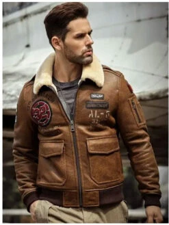 Custom Made Mens B3 Flying Leather Coat Embroidered Bomber Jacket -Milani Jackets Shop shearling leather coat3 0841e96d 9d4e 4443 92d7 d7fccb62b1ee