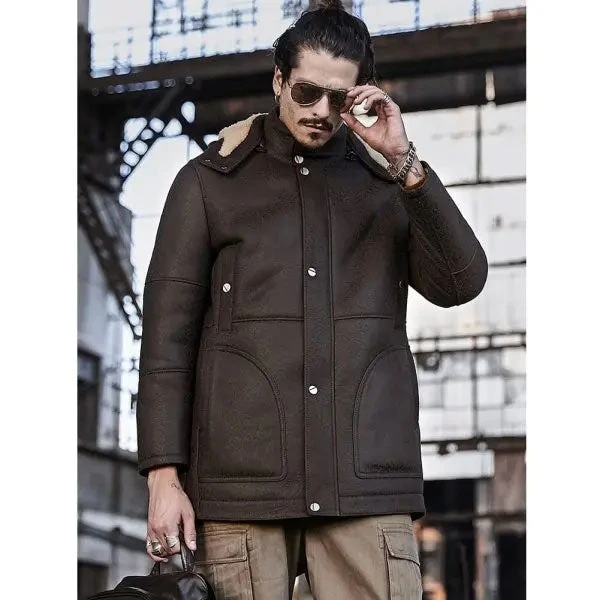 Custom Made Men's Hooded Shearling Leather Long Trench Coat 5 Custom Made Men's Hooded Shearling Leather Long Trench Coat - Image 3
