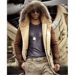 Custom Made Men's Bomber Hooded Mink Fur Shearling Leather Long Jacket Coat -Milani Jackets Shop shearling leather coat3 27a5cc4c a6f6 4c65 8141 3c72bd38118b