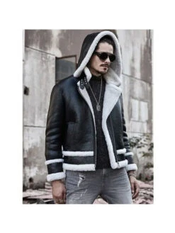 Custom Made New Mens Bomber Hooded Sheepskin Leather Jacket Short Coat -Milani Jackets Shop shearling leather coat3 2a028f84 de08 4c4d 8a7e 4c515699049b