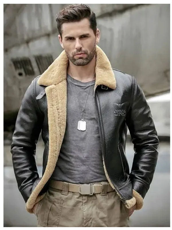 Custom Made Mens Sheepskin Motorcycle Shearling Leather Bomber Jacket 5 Custom Made Mens Sheepskin Motorcycle Shearling Leather Bomber Jacket - Image 3