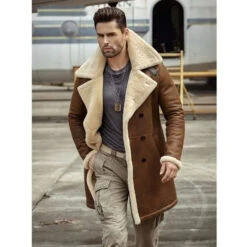 Custom Made Mens Flight Sheepskin Shearling Aviator Leather Trench Coat -Milani Jackets Shop shearling leather coat3 62b82693 b685 4346 b79a c3a90ba68713