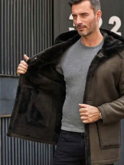 Custom Made Mens Fur Coat Green Leather Overcoat Hooded Wool Parkas Warmest Winter Outwear -Milani Jackets Shop shearling leather coat3 c1afe27c 4fdb 4f88 96f7 151706ee828d