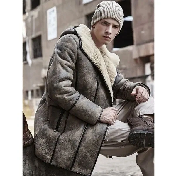 Custom Made Mens Bomber Shearling Fur Hooded Winter Long Leather Jacket Trench Coat 5 Custom Made Mens Bomber Shearling Fur Hooded Winter Long Leather Jacket Trench Coat - Image 3