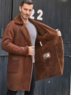 Custom Made Winter Brown Fur Leather Long Trench Overcoat Outwear -Milani Jackets Shop shearling leather coat4 37dd69cf b5a2 4648 be13 f51e5a15fd42