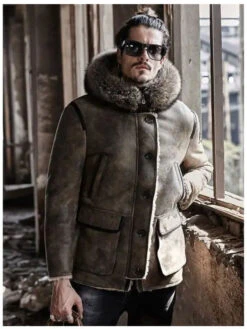 Custom Made Mens Hooded Shearling Collar Leather Bomber Jacket -Milani Jackets Shop shearling leather coat4 4425ec10 b82a 480c 9767 d335a7bb52e7