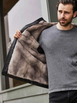 Custom Made Fur Overcoat Black Leather Jacket Hooded Winter Outerwear -Milani Jackets Shop shearling leather coat4 d6ecac5c d546 4b93 b032 6bd8943bdeb4