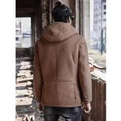 Custom Made Men's Shearling Hooded Suede Leather Bomber Long Jacket Trench Coat -Milani Jackets Shop shearling leather coat5 a5455908 21df 4536 a8c3 f6f01965c59a