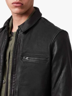 Custom Made Men Solid Black Leather Jacket -Milani Jackets Shop stylish black jacket