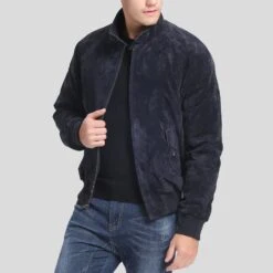 Shearling Leather Admiral Navy Blue Suede Bomber Leather Jacket -Milani Jackets Shop suede bomber leather jacket admiral navy 5