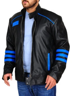 Custom Made Black & Blue Biker Leather Jacket -Milani Jackets Shop trendy biker jacket