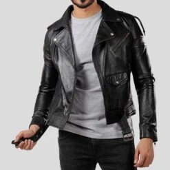 Shearling Leather Donn Black Vintage Motorcycle Leather Jacket